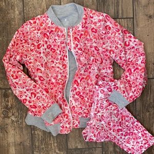 GIRL’S ACADEMY LAYER8 PINK LEOPARD ATHLETIC SET JACKET/LEGGINGS SIZE M